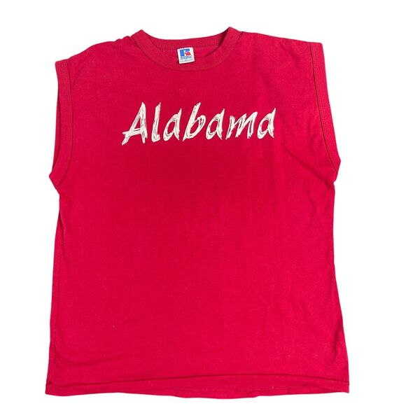 VTG 80s Alabama Sleeveless T Shirt Red Men M Russell Athletic Made in USA Sports - Picture 1 of 6